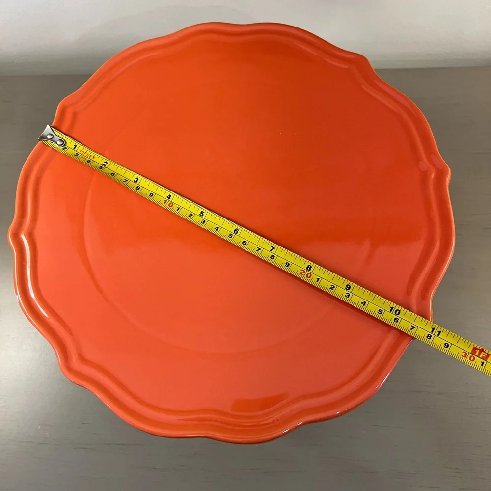 Threshold Cake Stand Persimmon Orange Ceramic Stoneware 11x5.5” Scallop Edge